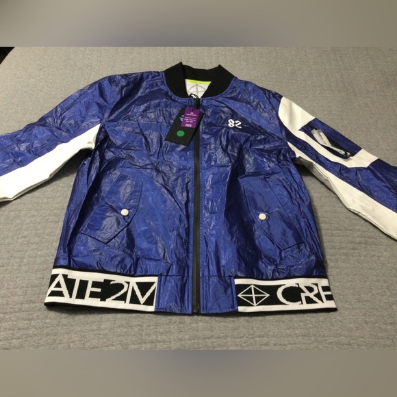 CREATE 2MRW MEN'S BOMBER JACKET CS9627 Blue/Wht - Picture 2 of 11